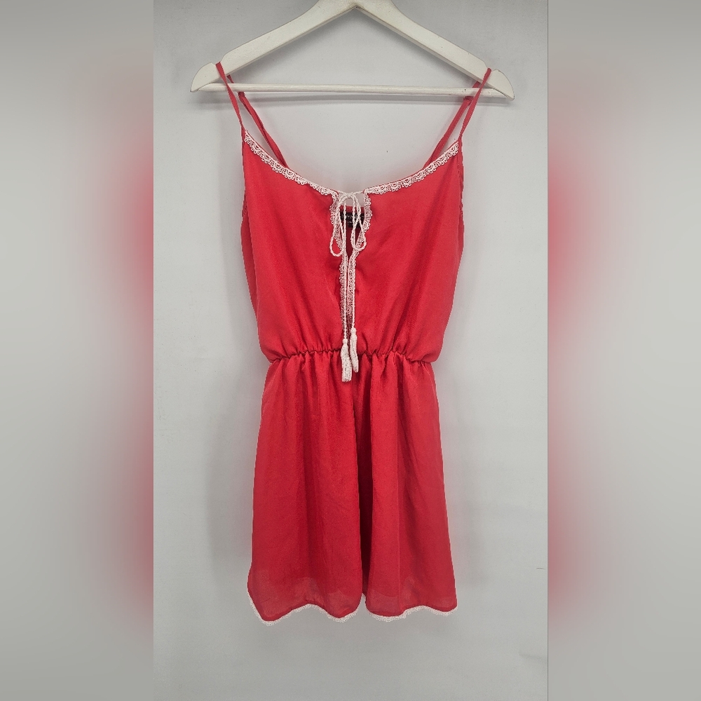 Red Sleeveless Dress with Lace Trim